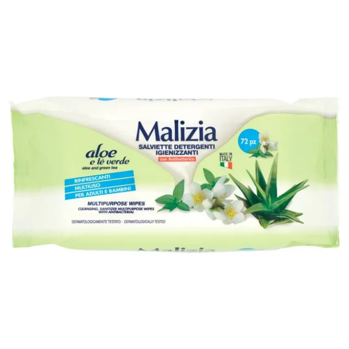 Aloe e Tè Verde Salviette Multiuso Malizia 72 Pezzi