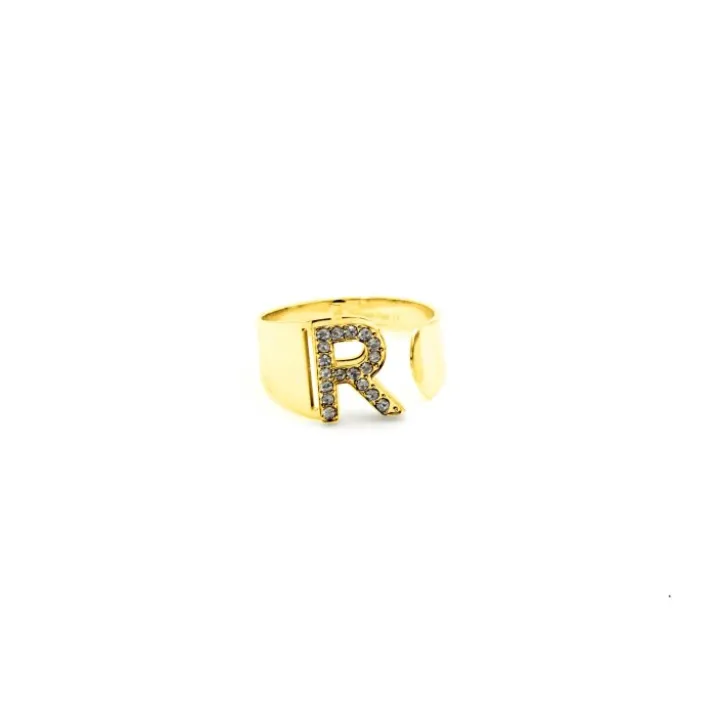 Anello Lettera R Oro Strass Linea ABC MyLovly