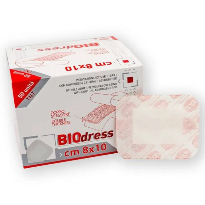 BIOdress 8x10cm Medicazione Adesiva Sterile in TNT 50 Pezzi