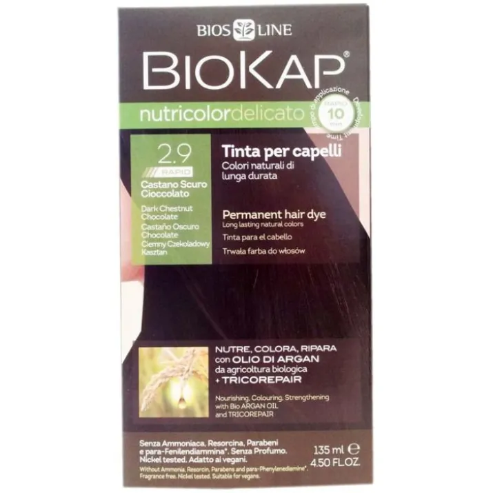 Bios Line Biokap Nutricolor Tinta Per Capelli Delicata Colore 2,9 Castano Scuro Cioccolato
