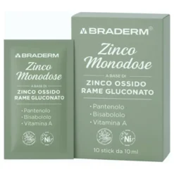 Braderm Zinco Monodose, 10 Stick da 10 ml, Azione Protettiva e Lenitiva
