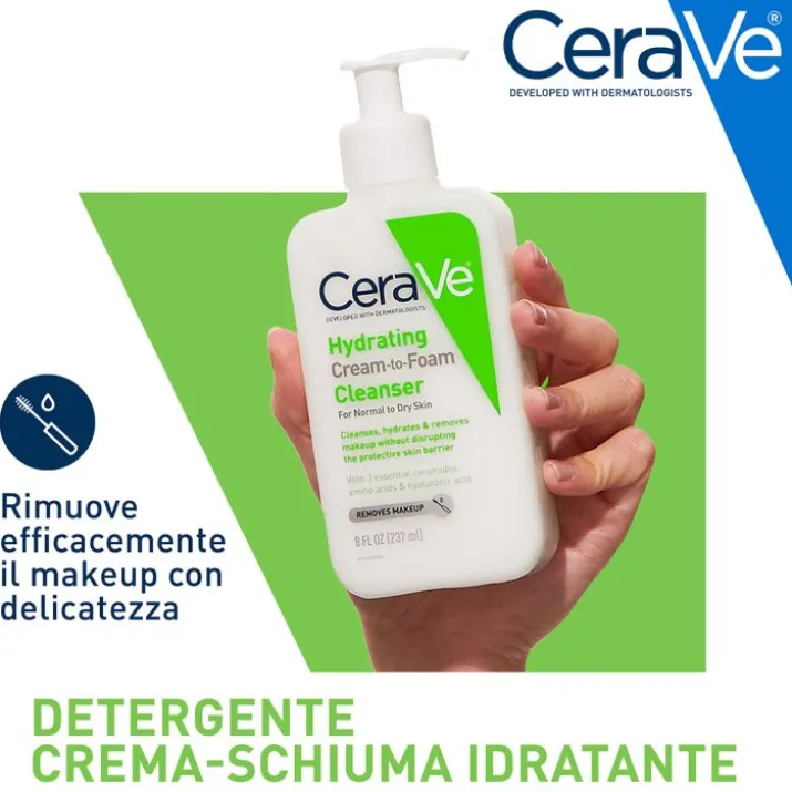 CeraVe Detergente Idratante Viso Pelle da Normale a Secca, con acido ialuronico e ceramidi 473 ml