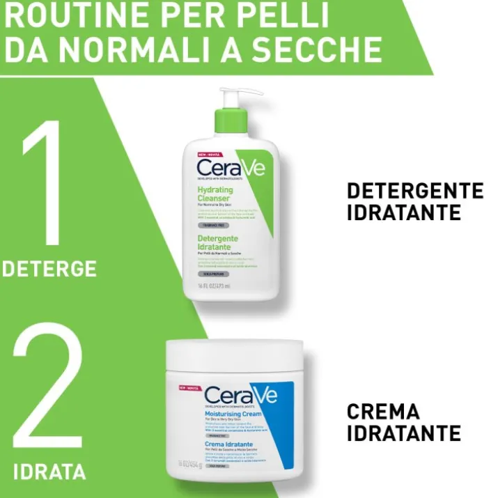 CeraVe Detergente Idratante Viso Pelle da Normale a Secca, con acido ialuronico e ceramidi 473 ml