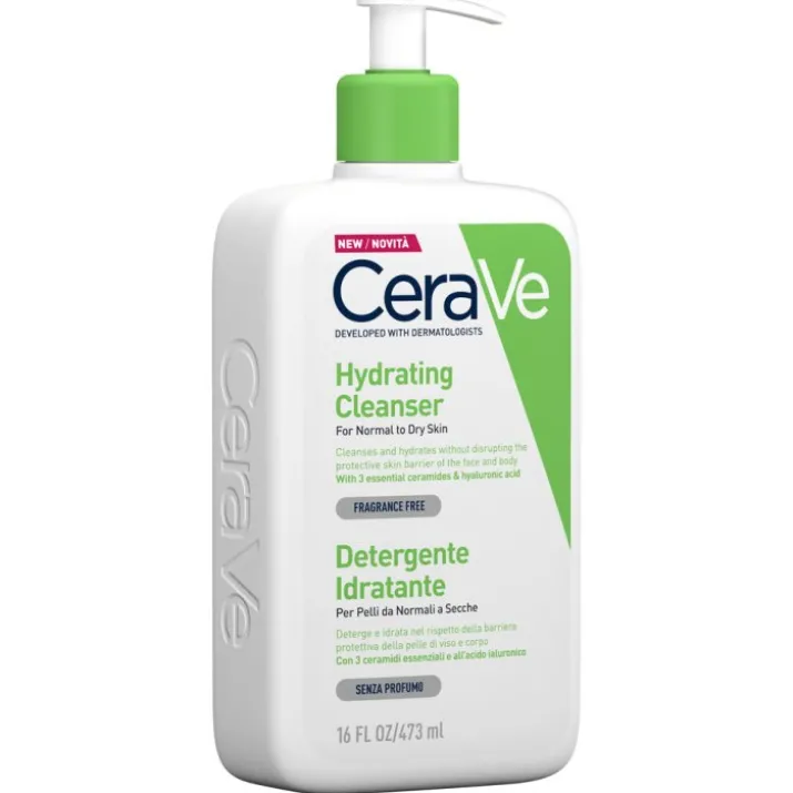 CeraVe Detergente Idratante Viso Pelle da Normale a Secca, con acido ialuronico e ceramidi 473 ml