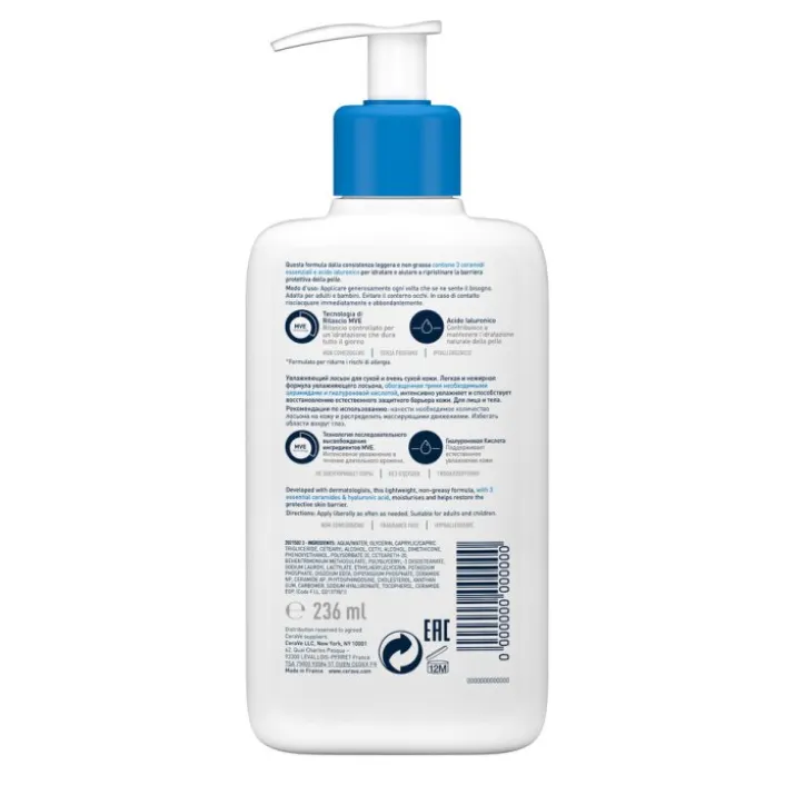 CeraVe Refill Lozione Idratante Corpo Per pelli da normali a secche per il corpo e il viso, 236 ml