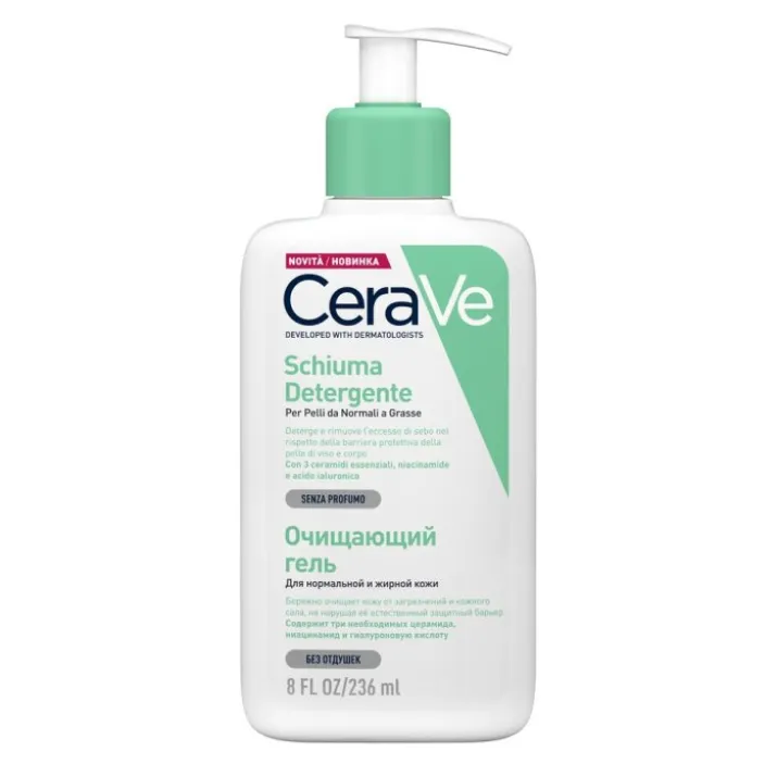 CeraVe Schiuma Detergente Seboregolatrice Viso e Corpo, Per Pelli da Normali a Grasse, 236 ml