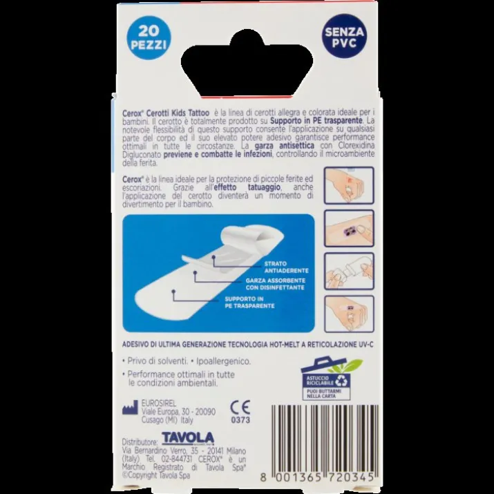Cerotti Kids Tattoo Resistenti All'Acqua Cerox 20 Pezzi