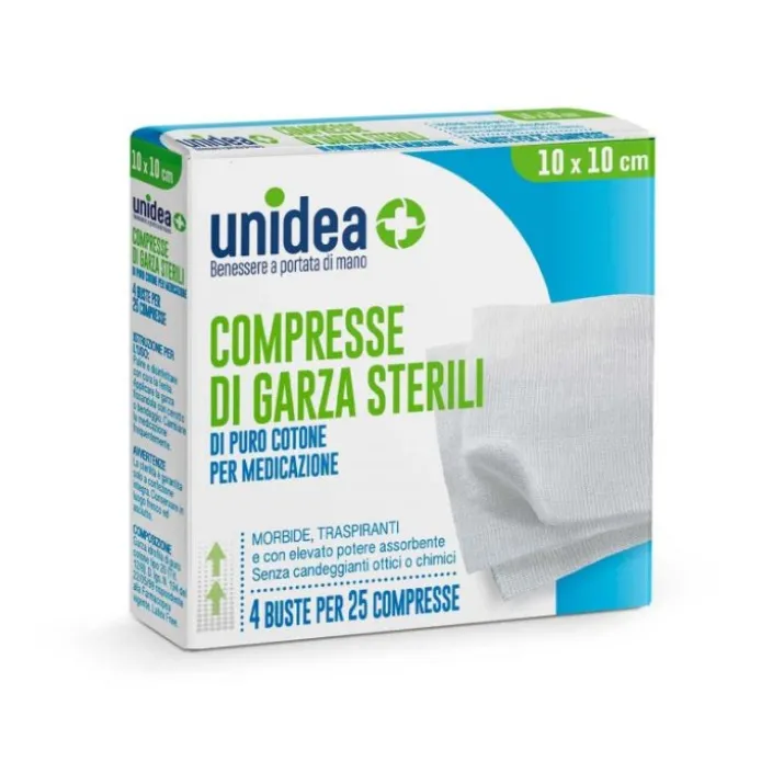 COMPRESSE DI GARZA STERILI unidea 10x10cm 4x25 Compresse