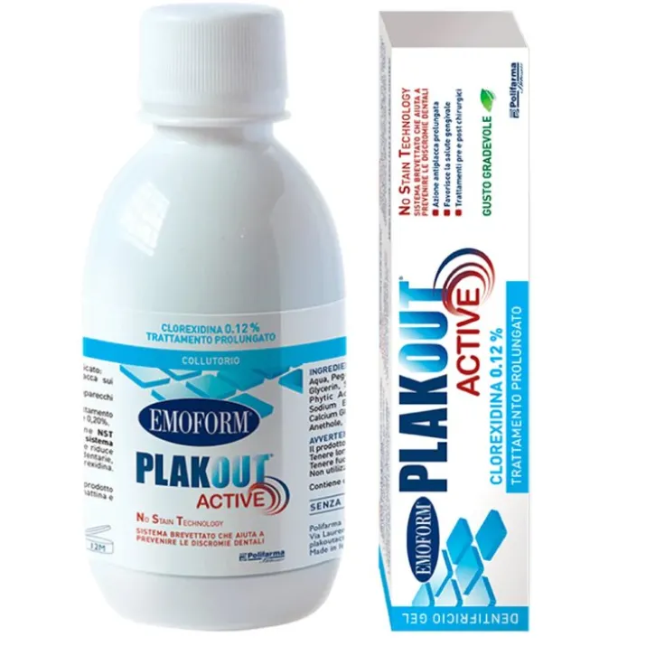 Emoform® Plak Out® Active Clorexidina 0,12% Collutorio 200ml + Dentifricio 75ml