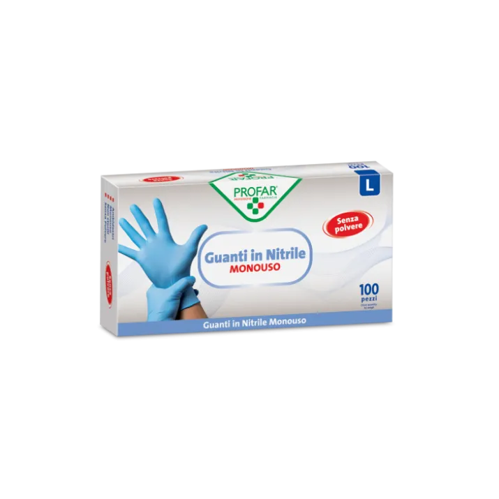 Guanti in Nitrile Senza Polvere L PROFAR® 100 Pezzi