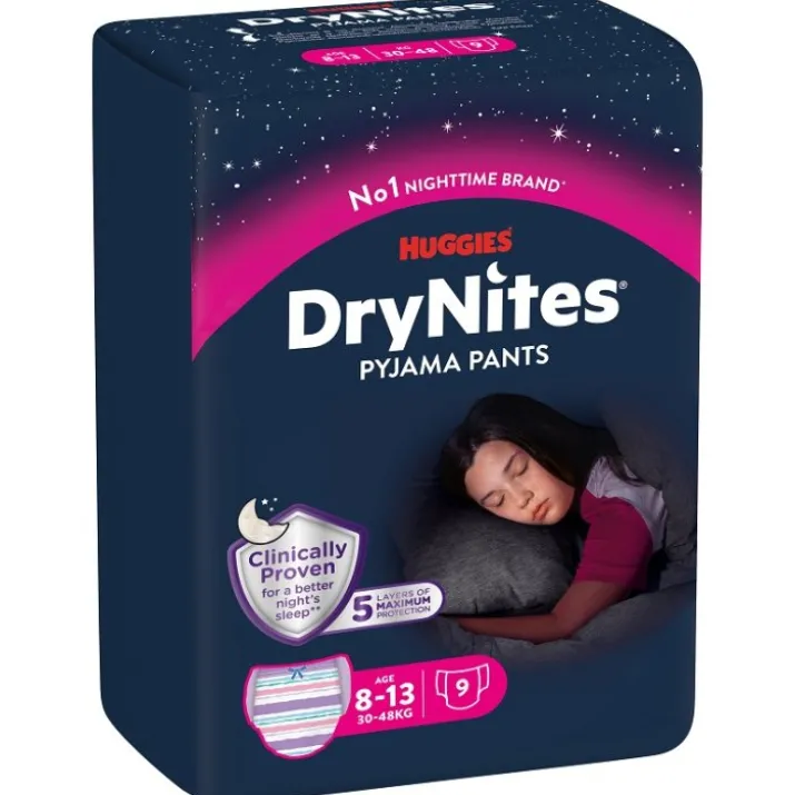 Huggies Drynites Mutandine Assorbenti Ragazze 8-13 Anni 9 Pezzi