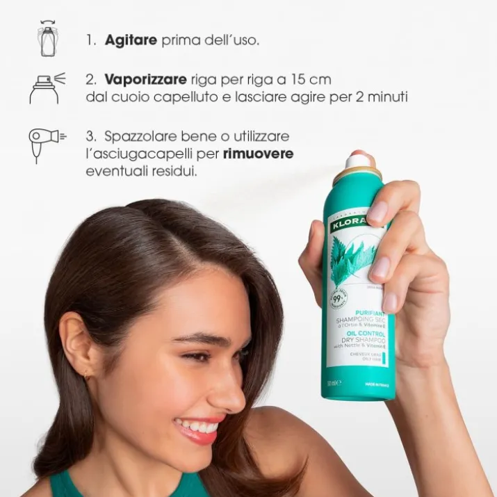 Klorane PURIFICANTE Shampoo secco all'Ortica & Vitamina E capelli grassi 150 ml