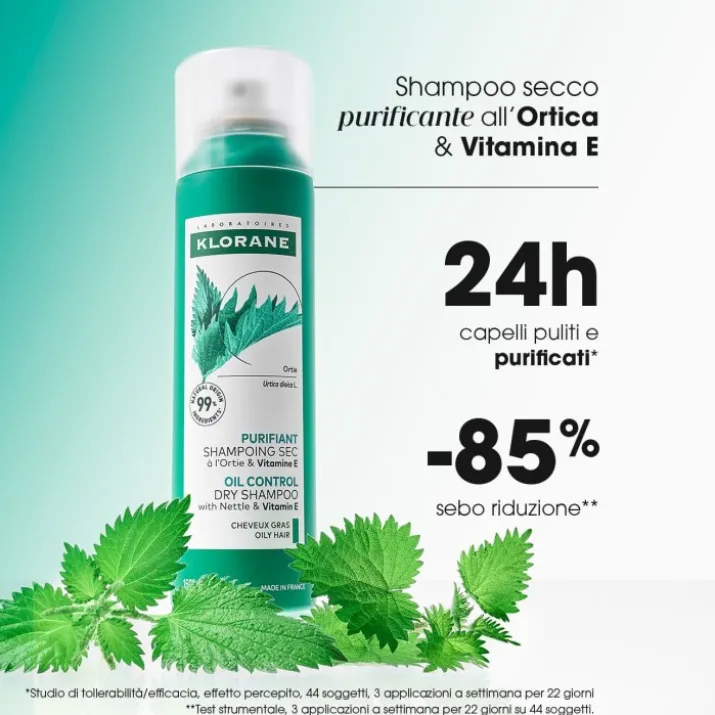 Klorane PURIFICANTE Shampoo secco all'Ortica & Vitamina E capelli grassi 150 ml