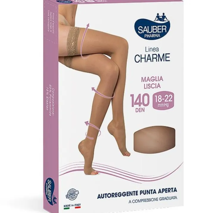 Linea Charme Autoreggente Punta Aperta 140D Beige 3 Sauber 1 Paio
