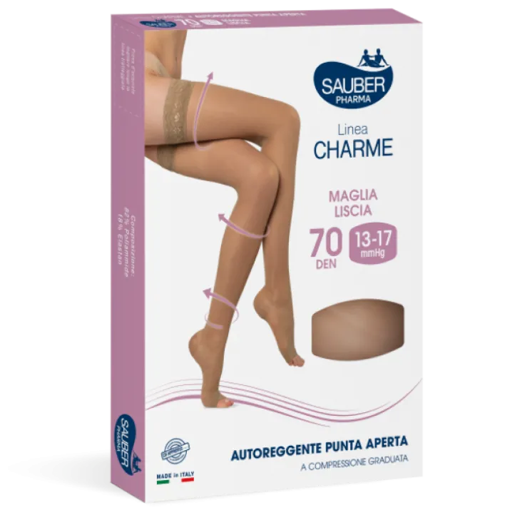 Linea Charme 70D Autoreggente Punta Aperta Beuige 2 Sauber 1 Paio