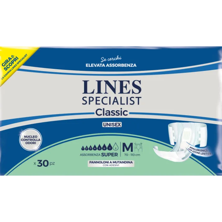 Lines Specialist Classic Super Misura Media 30 Pannoloni A Mutandina