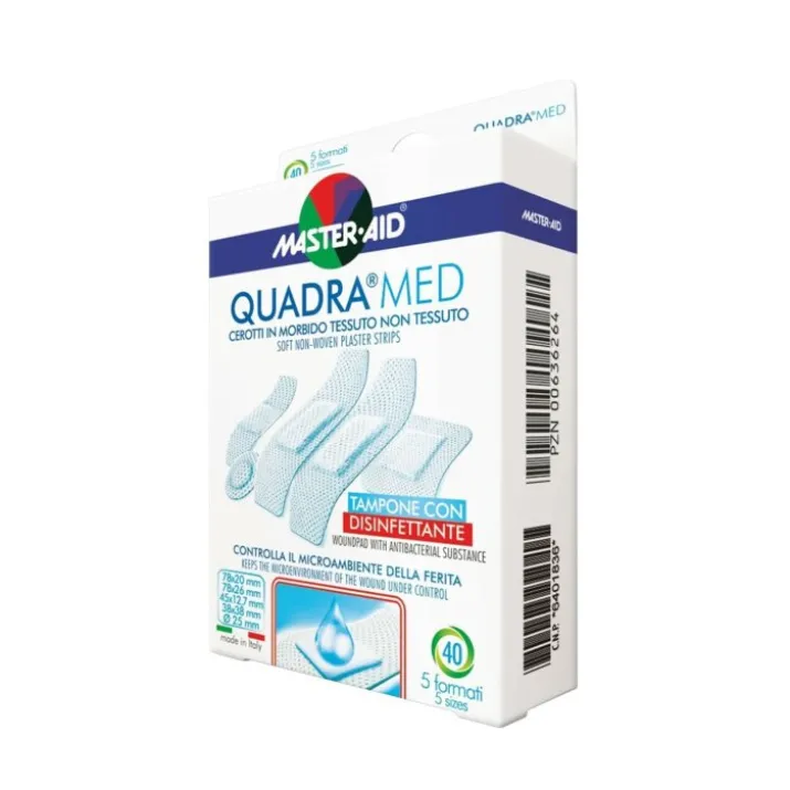 Master-Aid® Quadra Med® Cerotti In Morbido Tessuto Non Tessuto Tampone Con Disinfettante 20 Strip Assortiti