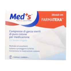Med's FarmaTexa Compresse Di Garze Sterili Di Puro Cotone 12/8 36x40cm 12 Pezzi