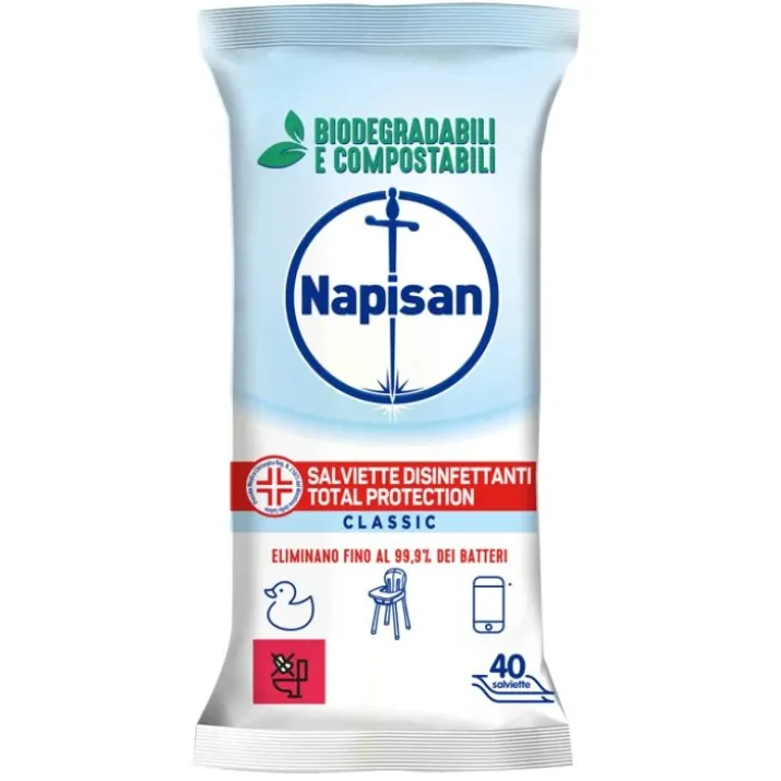 Napisan Salviette Disinfettanti Classic Total Protection Biodegradabili 40 Pezzi