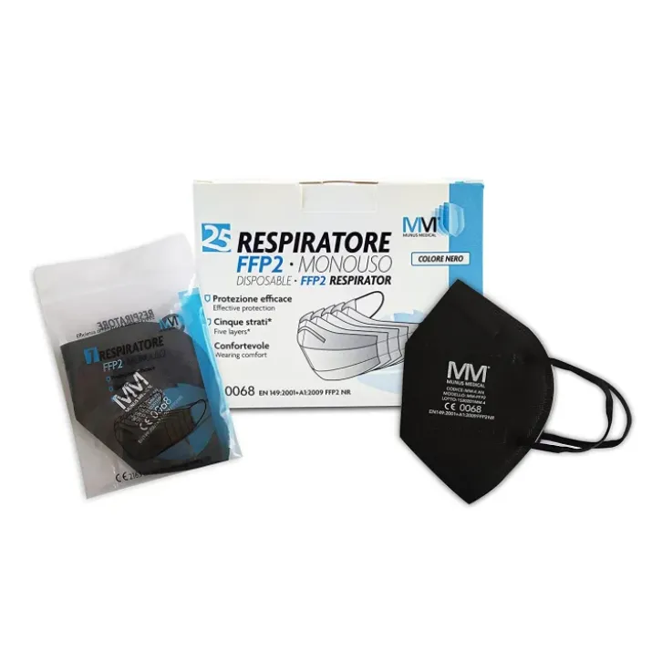 Respiratore FFP2 NR Monouso Nero Munus Medical 25 Pezzi