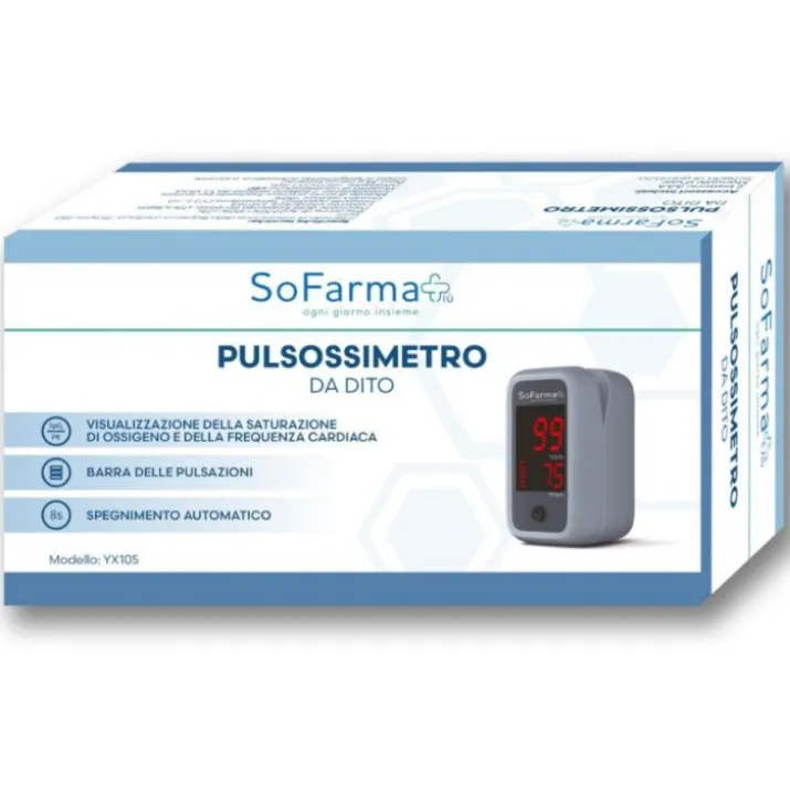 Sofarmapiu Pulsossimetro da Dito per Saturazione Ossigeno e Frequenza Cardiaca